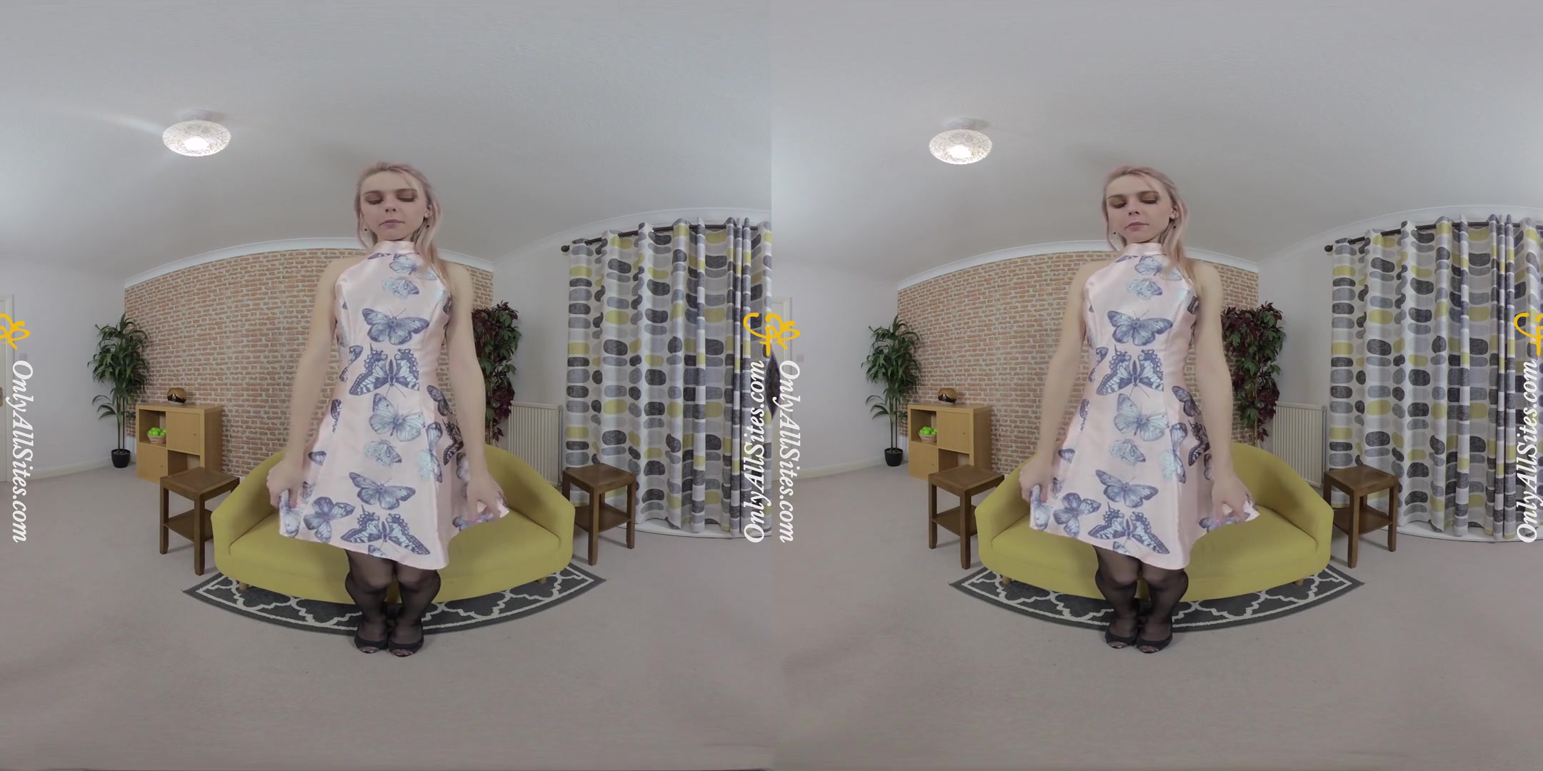 Chloe Toy - Butterfly Dress; Sexy Blonde Amateur Stripping on the Couch