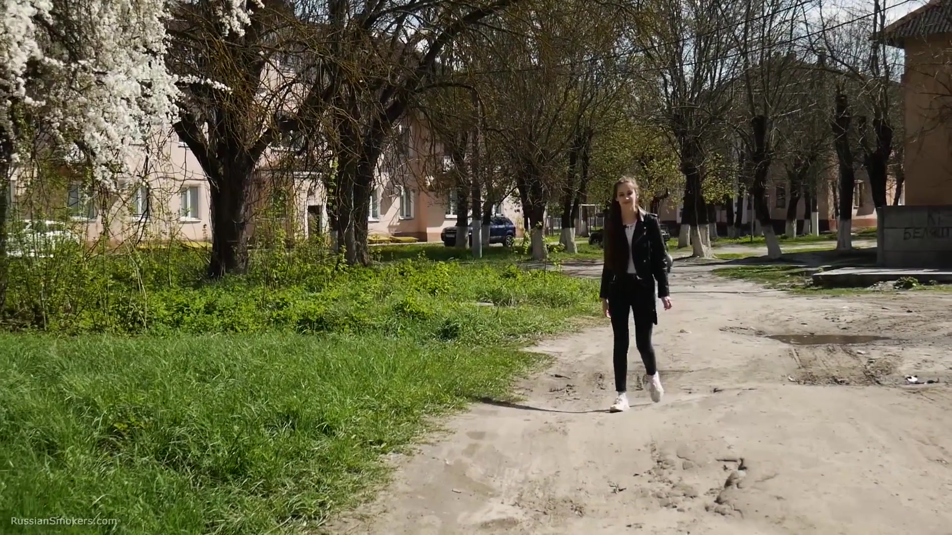 Non Smoker Masha Is Smoking Two All White 120mm Cigarettes Outside