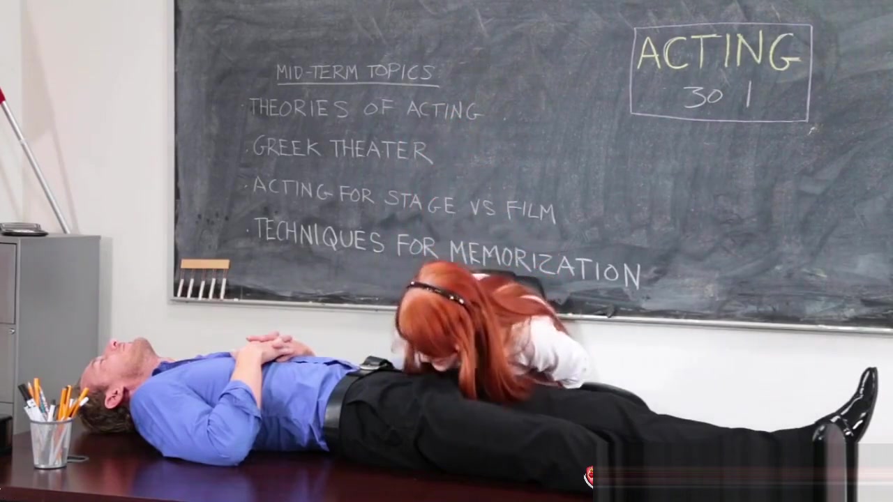 Slutty Redhead Spreads Her Tight Pussy For Teacher's Hard Cock