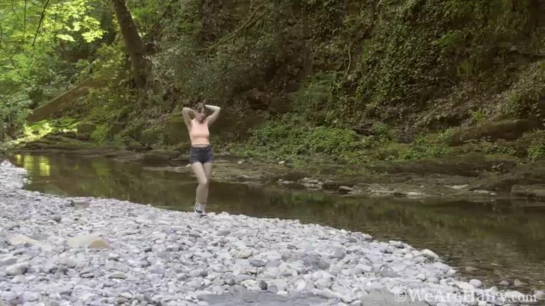 Emily Rose masturbates outside by her stream