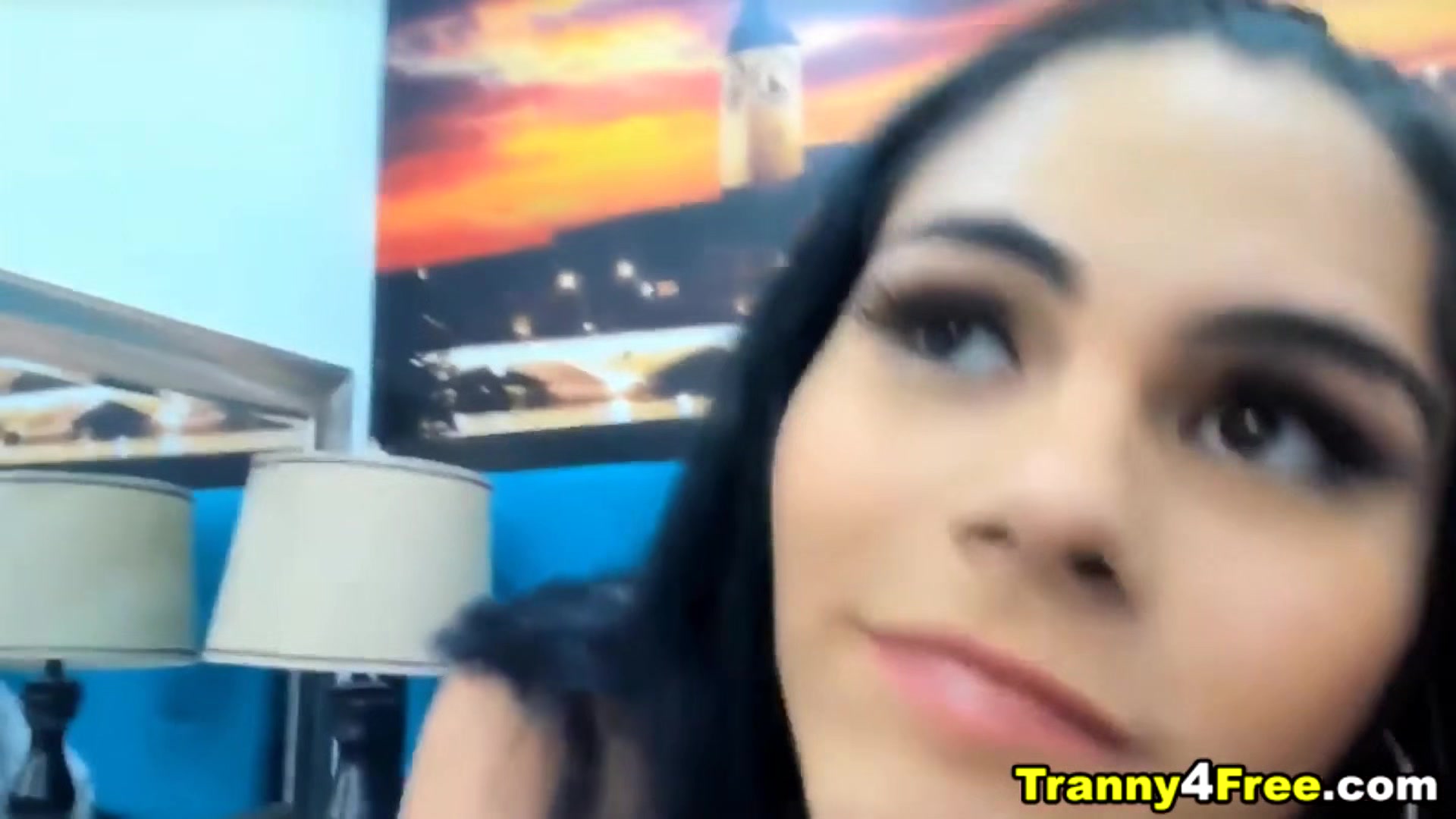 Beautifully bare-chested Shemale Faps Her Huge Cock