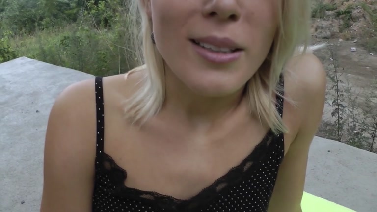 Nasty blonde sucking outdoors