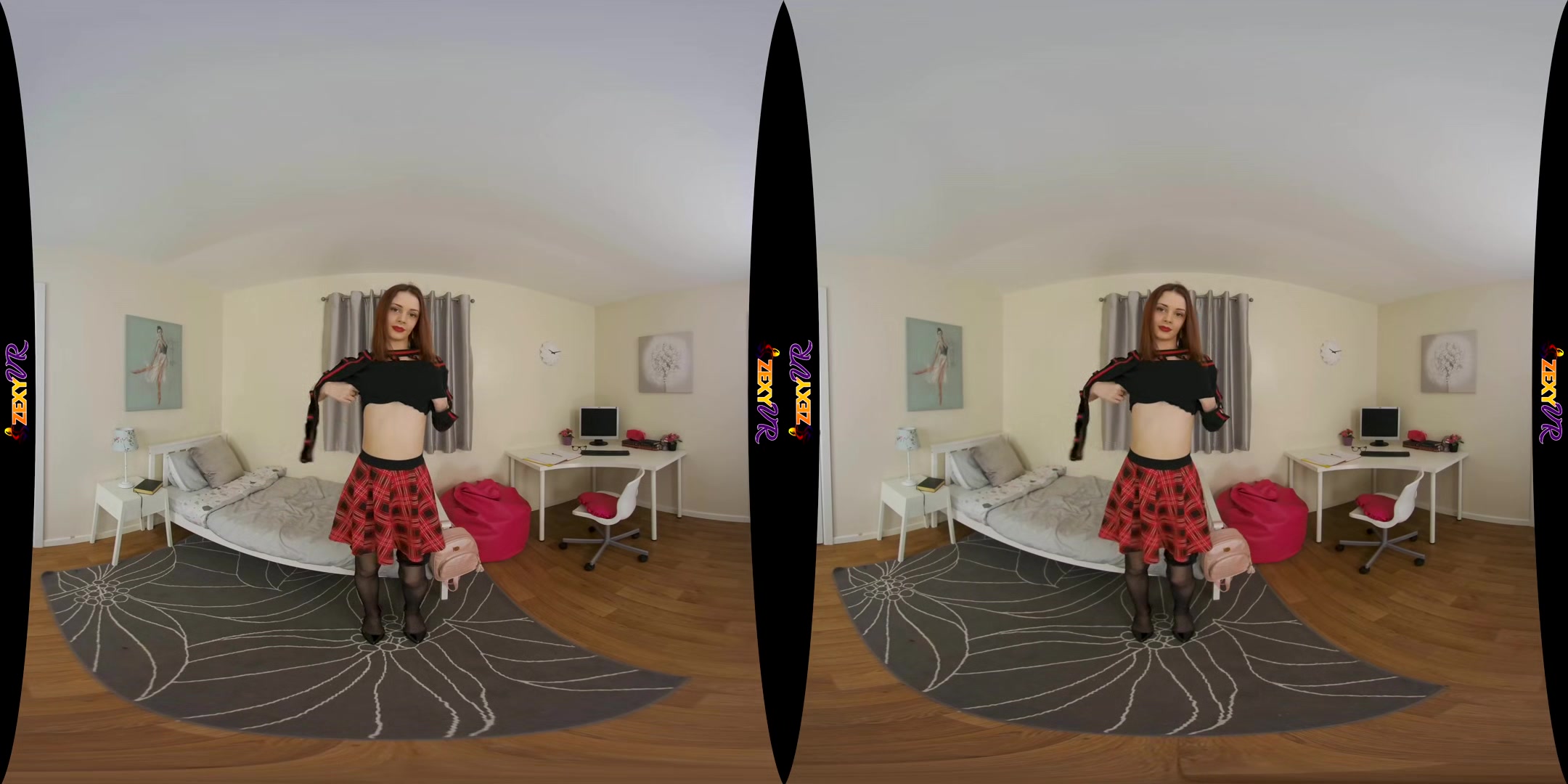 Red And Black; Stunning Redhead Solo Vr Striptease