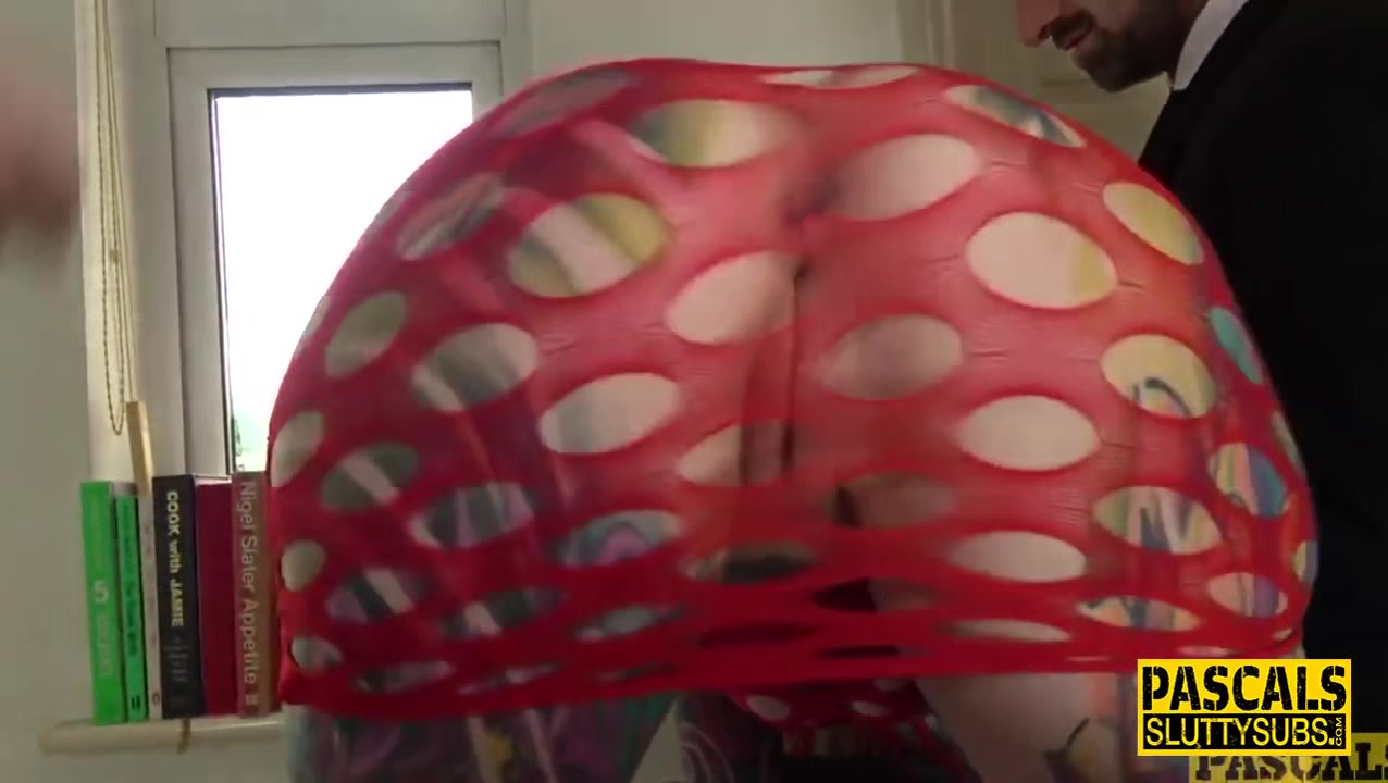 Inked sub anally toyed and pounded