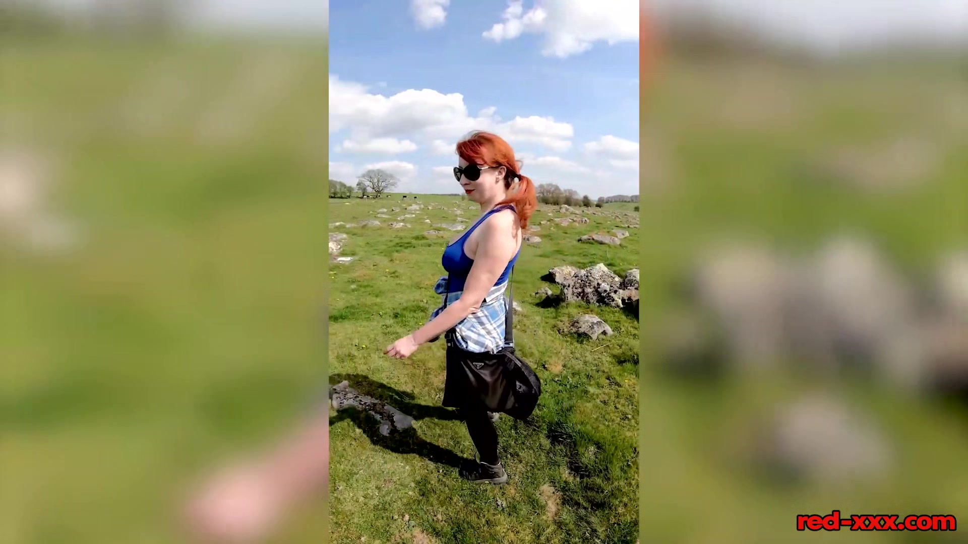 Hot MILF Red XXX goes for a topless walk on Easter