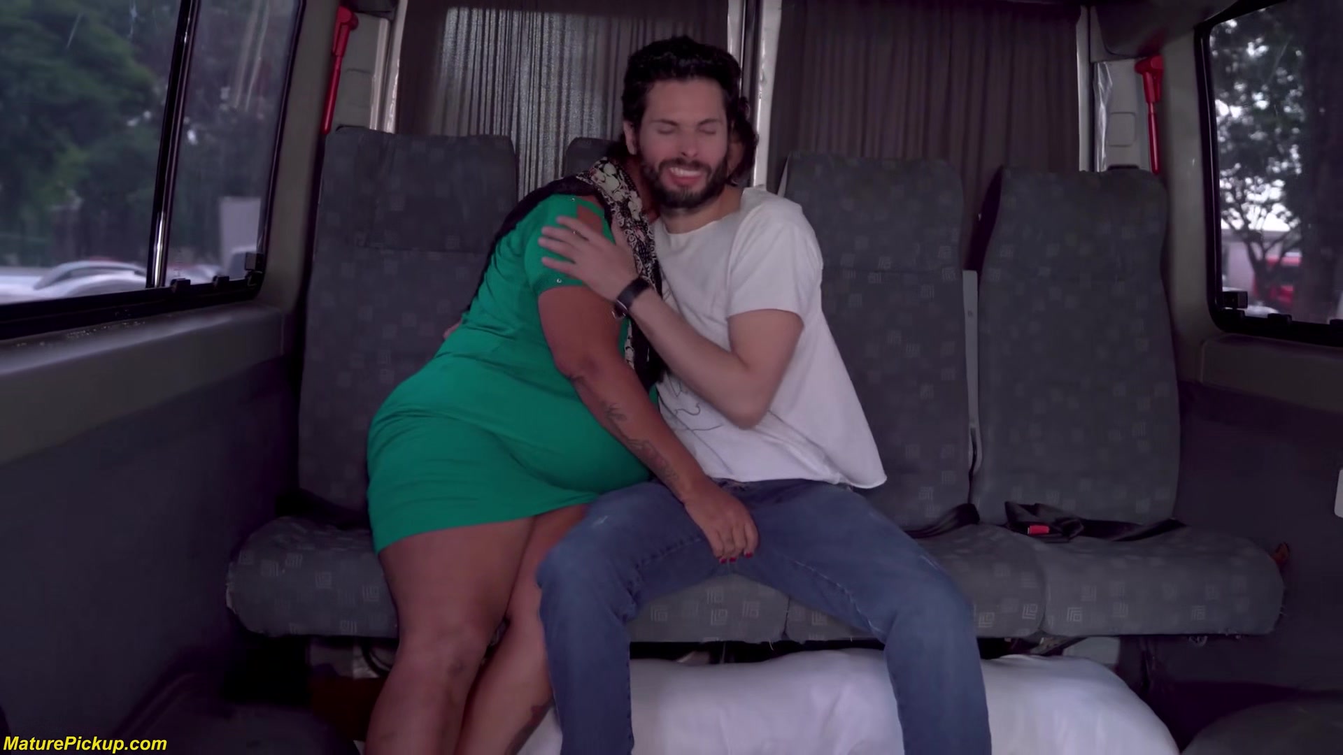 Grannys First Anal Threesome In A Van