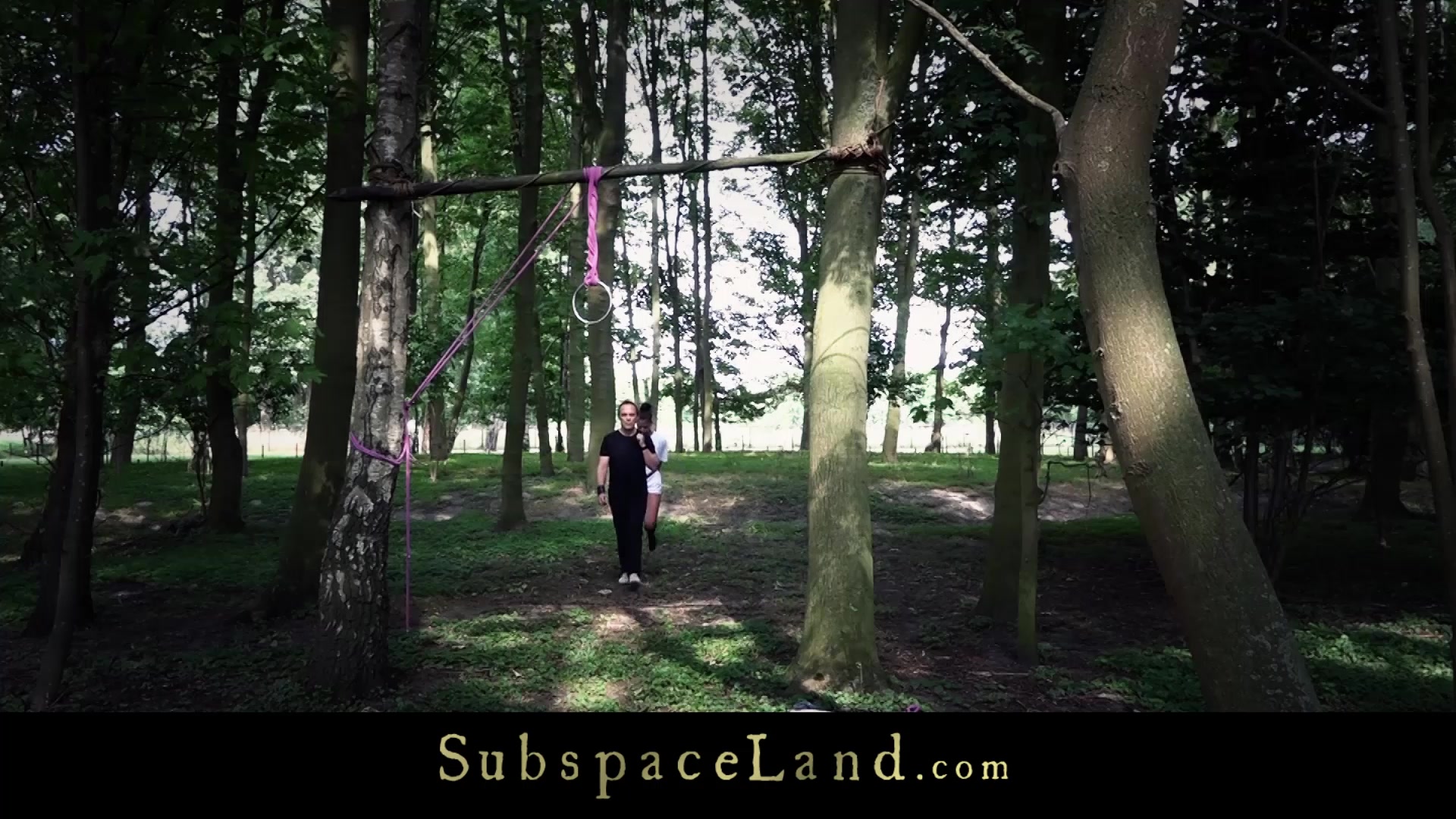 Attractive brunette bdsm used in the woods