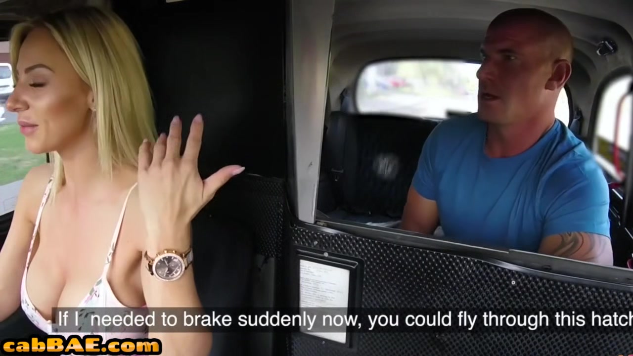 Cab client pussy fucks big titted MILF driver in car