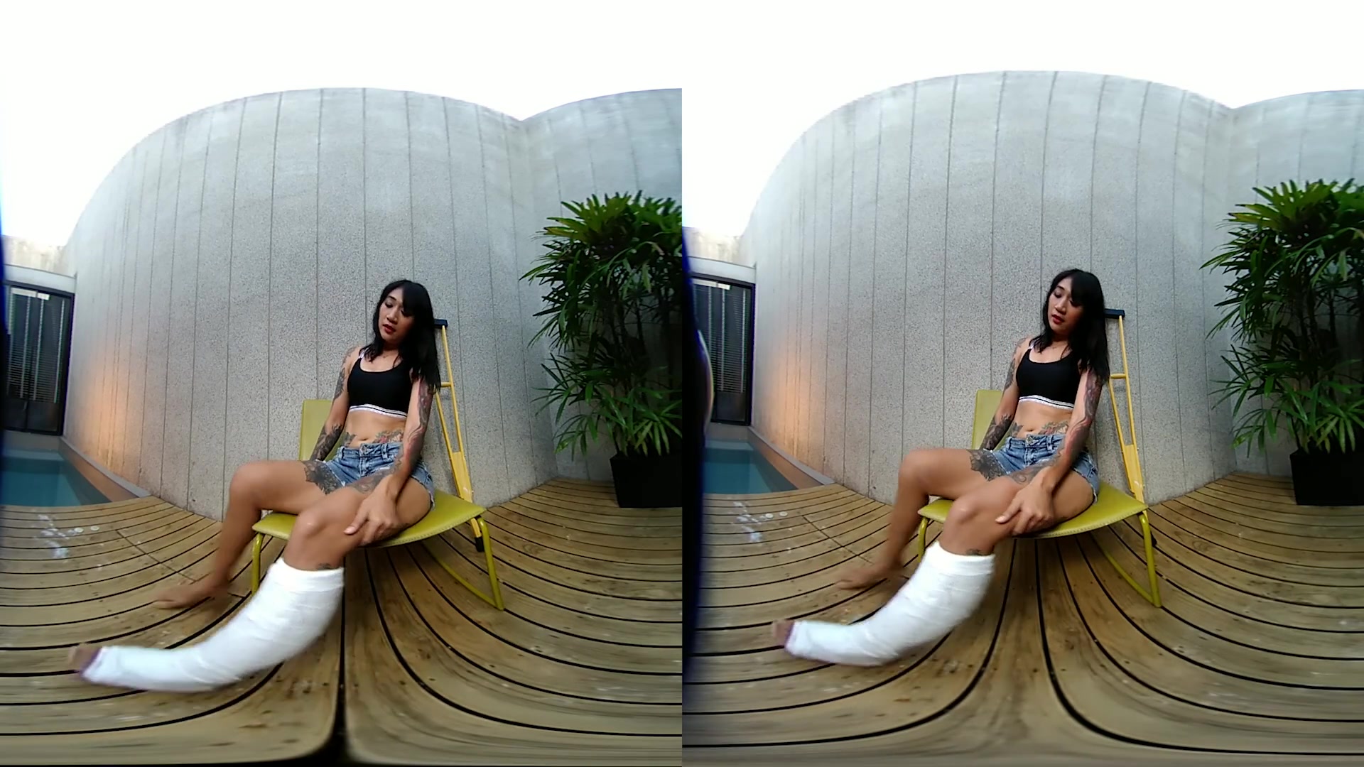 Tattooed Asian Model With Short Cast Leg (SCL) - VRpussyVision