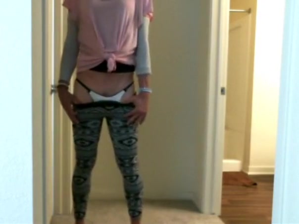 Tranny in tights and thong striptease