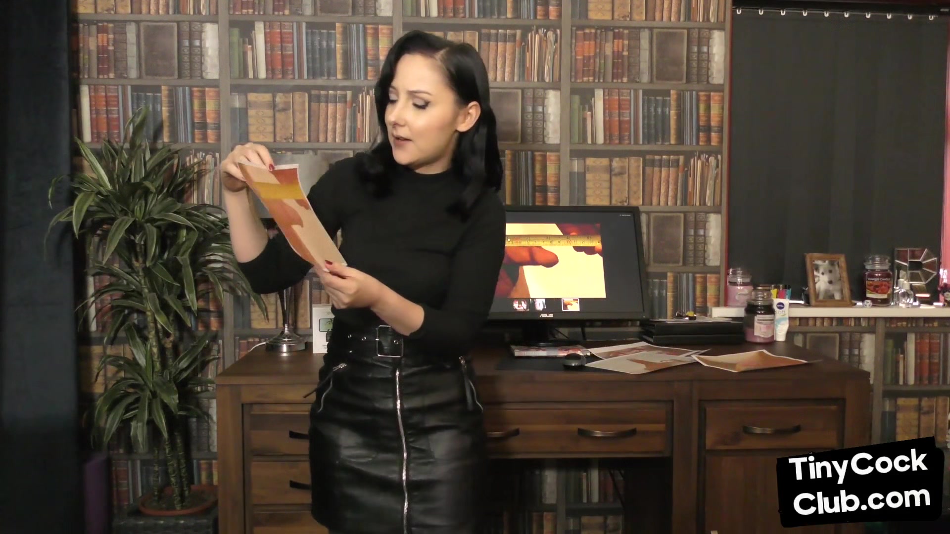 Small dick dirty talking session by femdom babe in leather