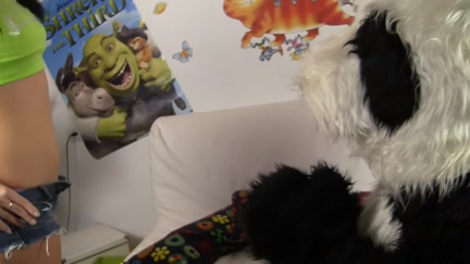 Sexy brunette hair has real fuck with Panda bear