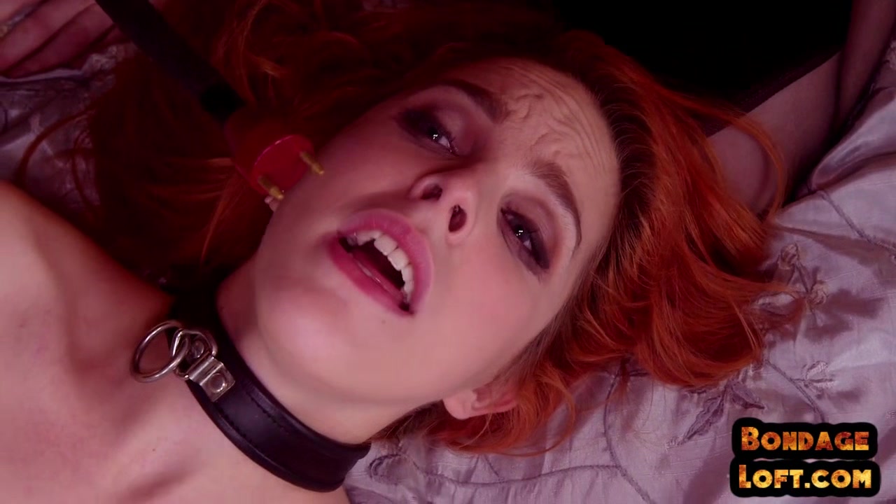 Bound redhead nipple clamped and zapped in kinky threesome