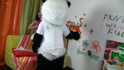 Ardent gal copulates with large Panda