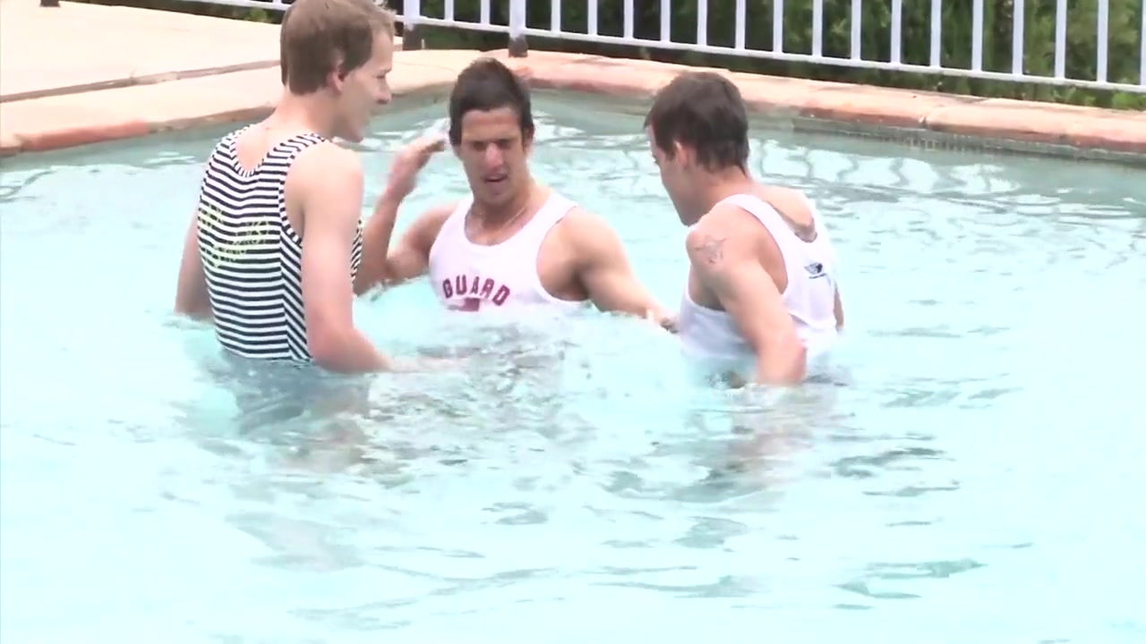Intense Fuck By The Pool With Three Guys With Wet Cocks