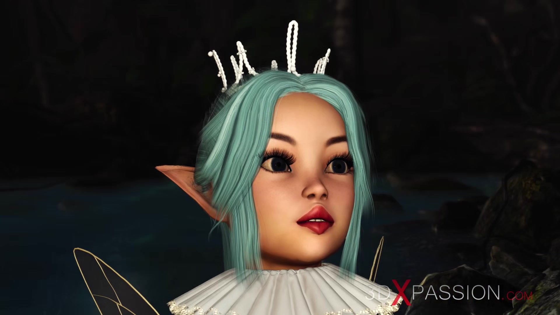 Threesome with a beautiful hot fairy and two orcs in the night forest