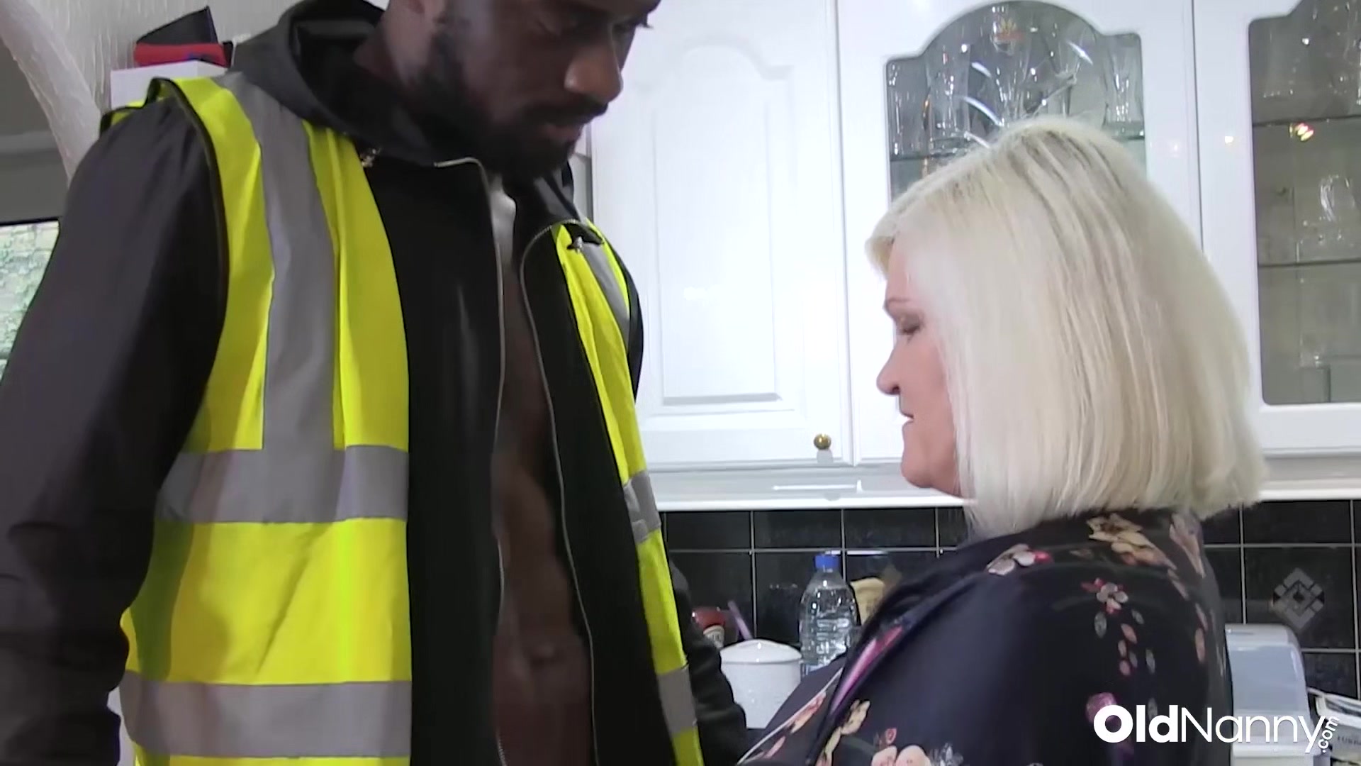 Blonde Granny Takes BBC From Kitchen Door To Passionate Bed