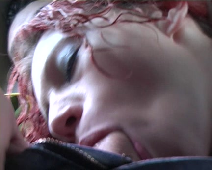 Red-haired doxy engulfing in the car for all to watch