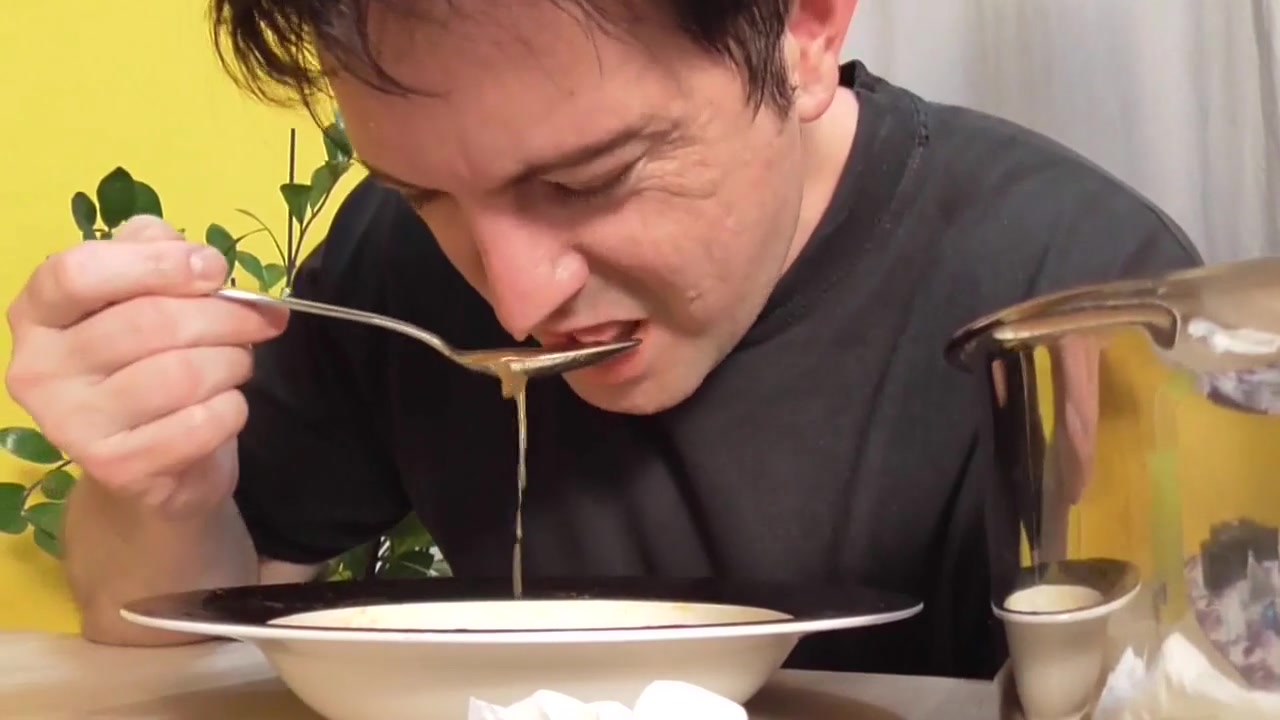 Feeding soup mixed with piss and saliva by Femdom Austria