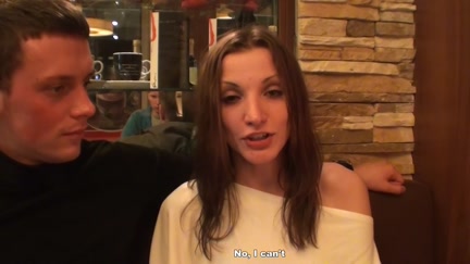 Cutie strips and sucks dongs in the cafe