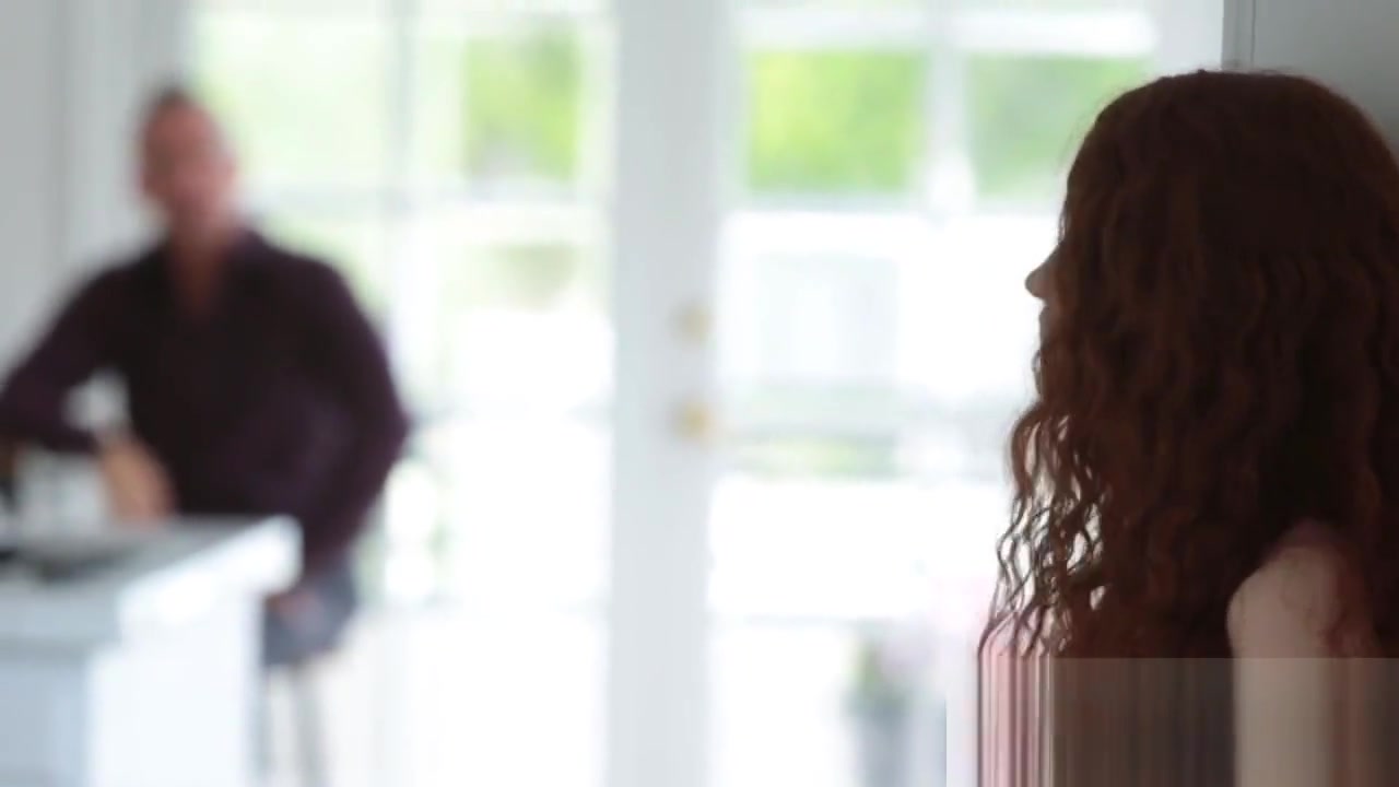 Hot teen 18+ ginger Abbey Rain gets fucked by bulky dude in her living room