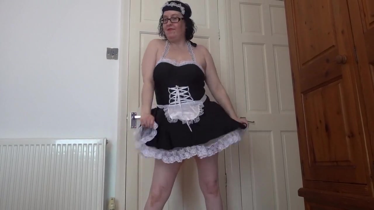 Sexy Brunette Wife In French Maid Uniform Dancing Striptease