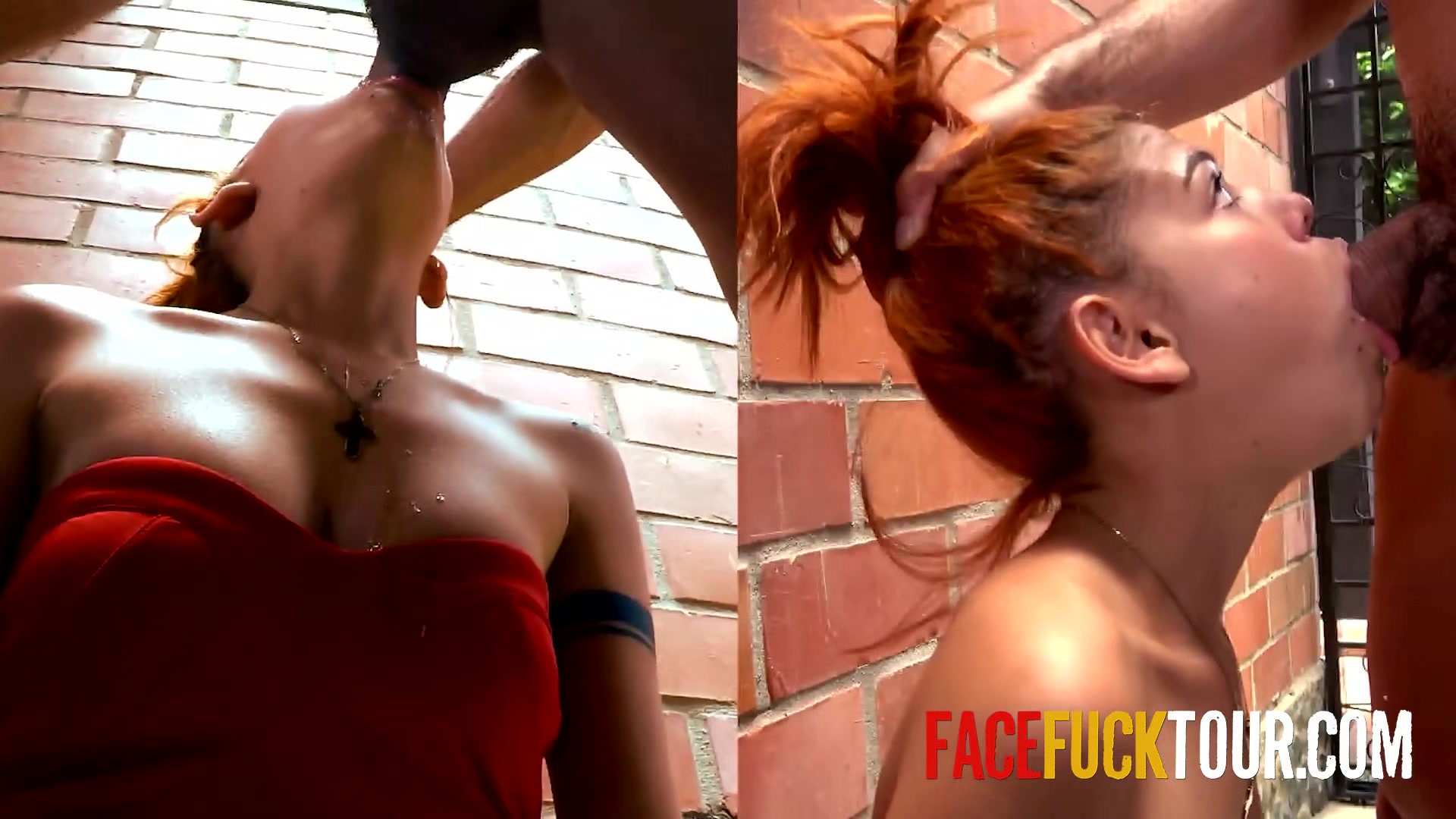 Waitress roughly face fucked against a wall in back alley for messing up order