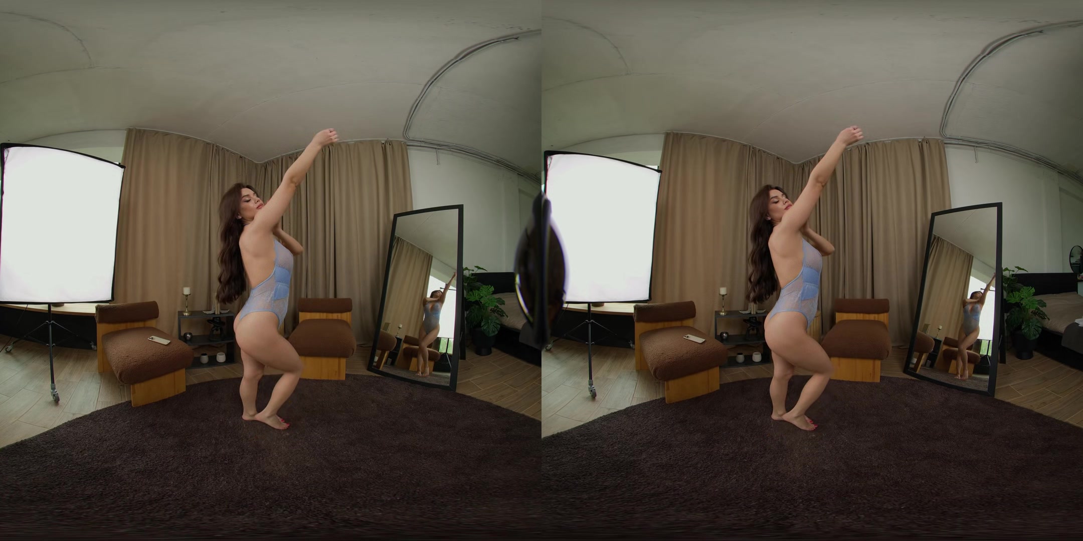 Annet Tries On A Blue Bodisuit - Vrsun