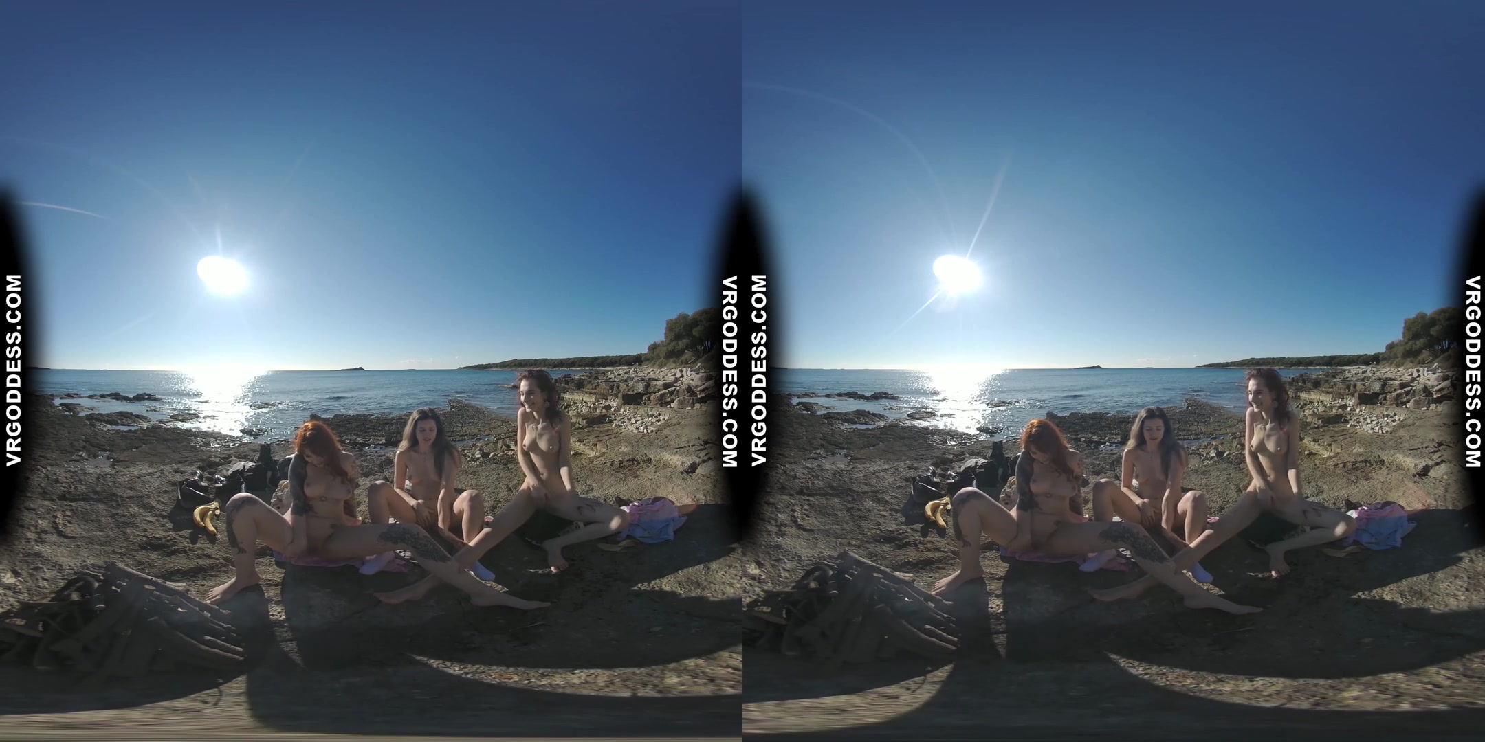 3 Hot Girls Getting Naked On Beach During Winter Making Fire Eating Bananas Dancing