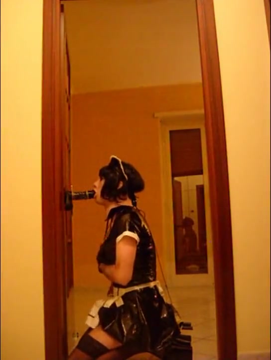 Horny sissy slut maid sucks and cums