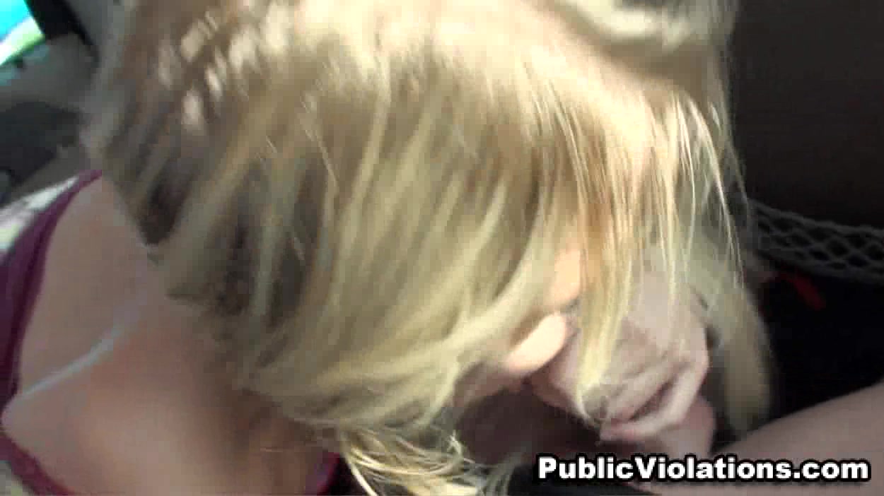 Blonde slut giving her driver a wonderful blowjob on the backseat
