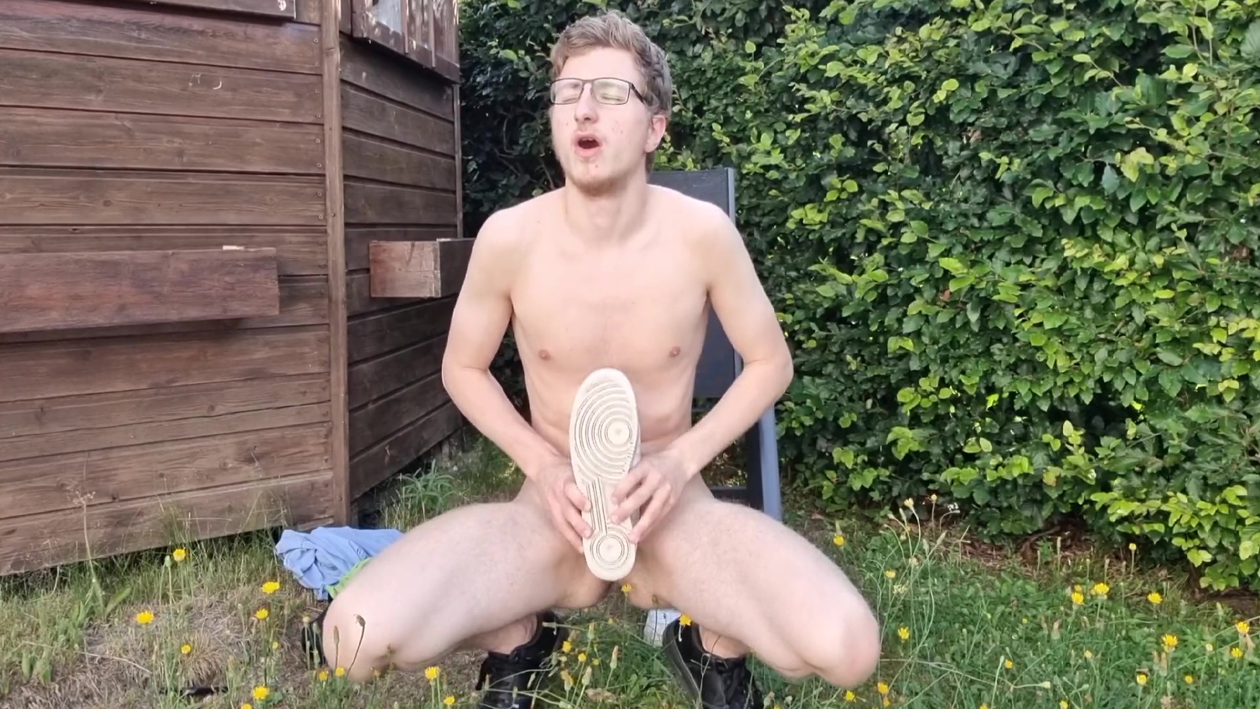 Played Outside In The Garden On The Chair With Sneakers
