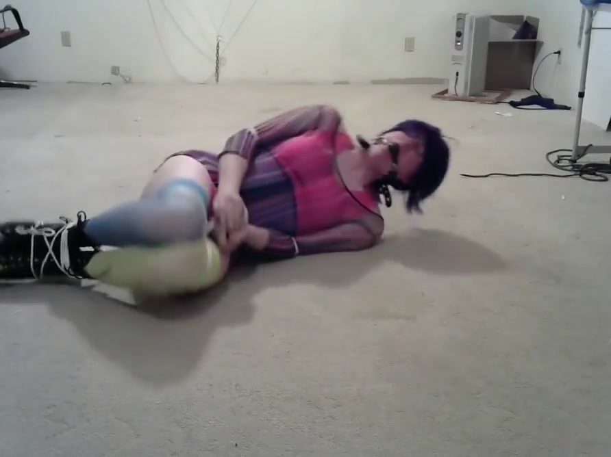 CD Lisa in multiple bondage position (rave outfit)s
