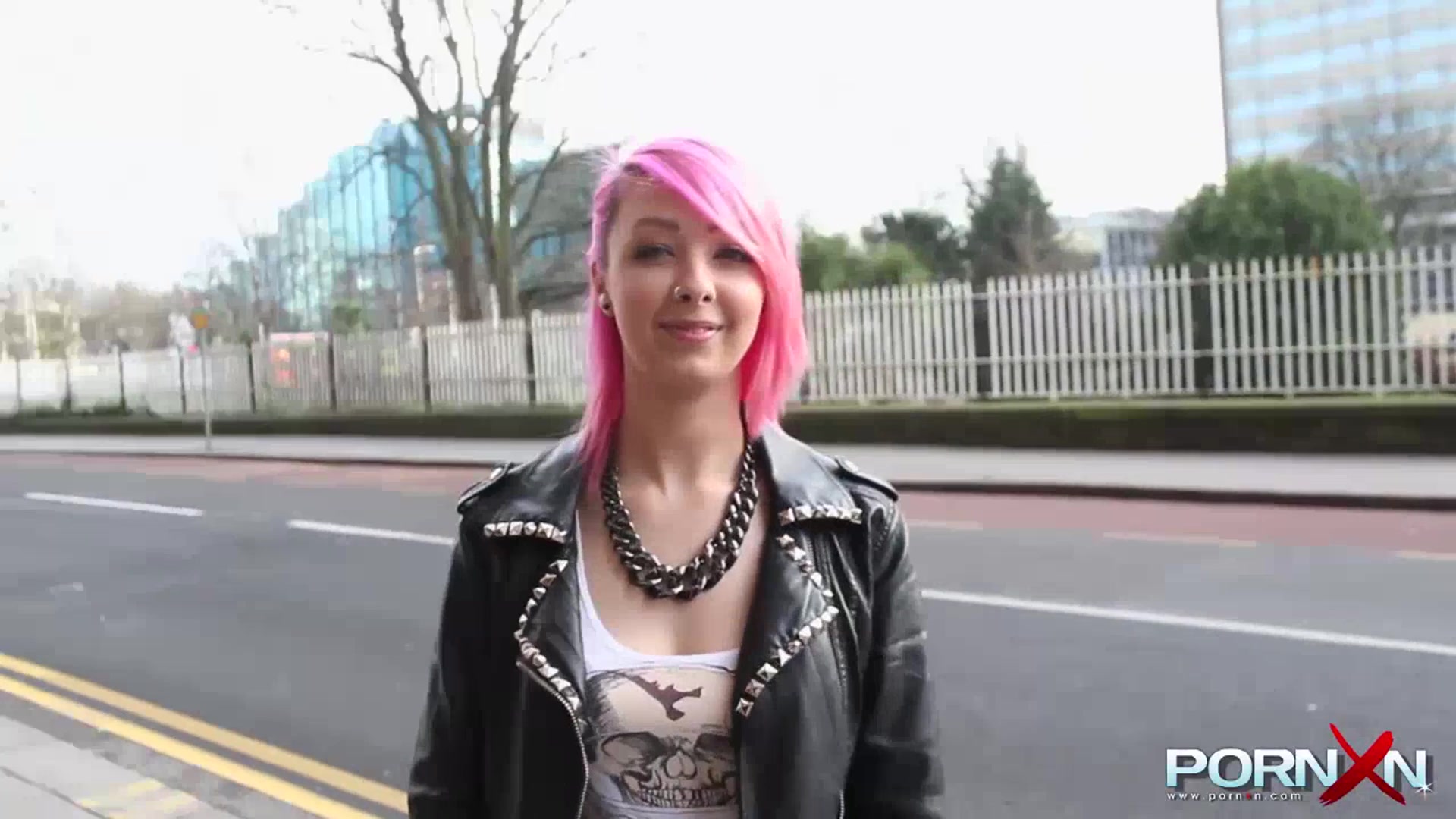 Pink hair slut flashing in public