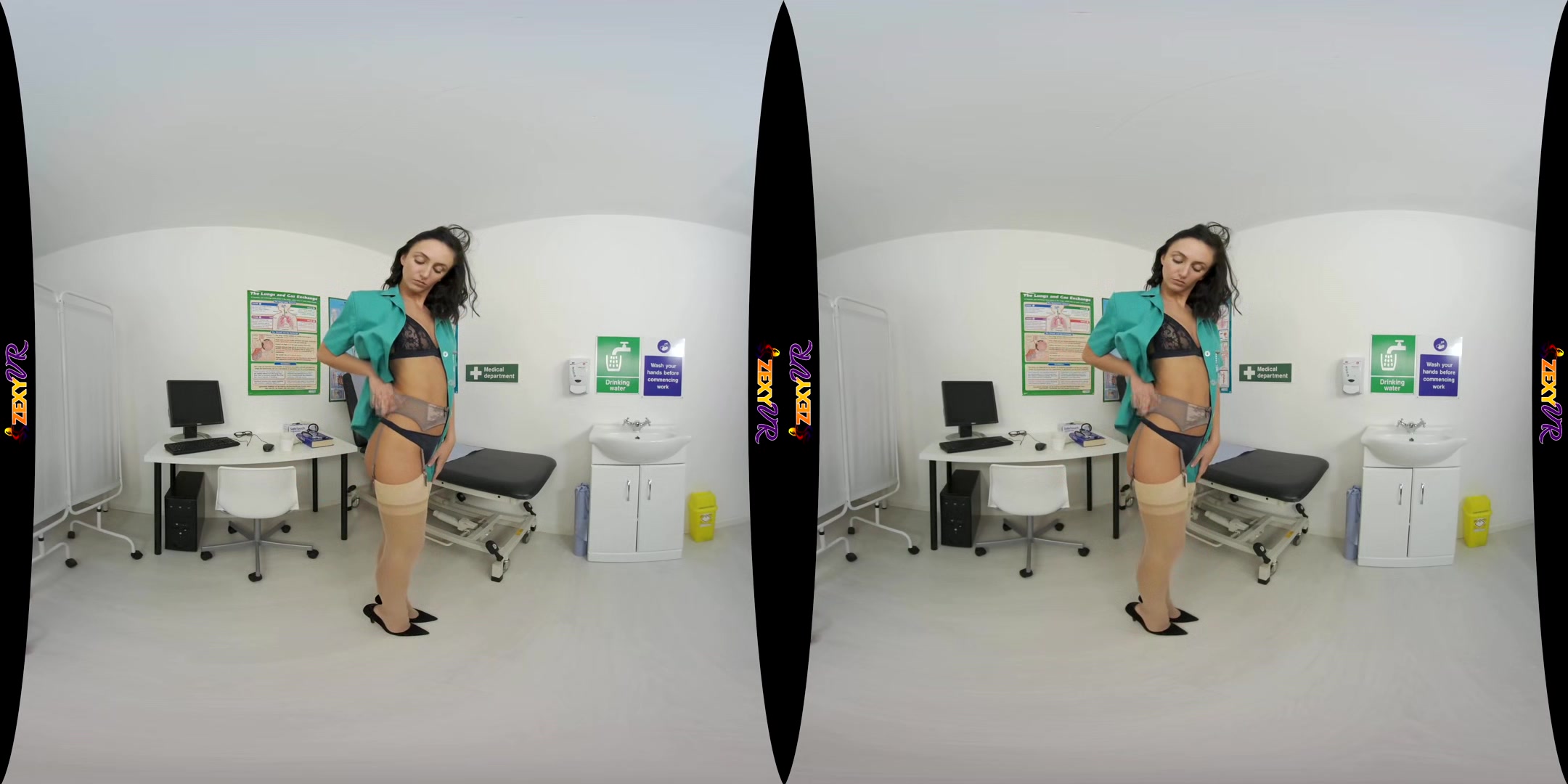 Virtual Nurse; Petite Brunette Nurse Strip Solo Thin Small Tits