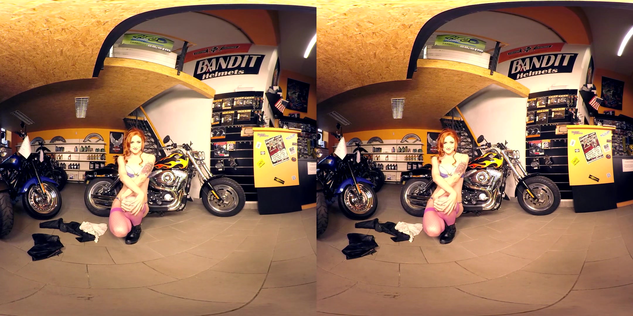 195 - Yassmine - Slender Redhead Naked In Motorcycle