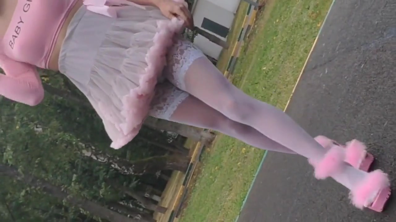 Sissy Ponyboy In Sexy Stockings Posing In Public And Jumping On The Cam