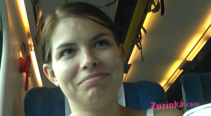 Zuzinka plays with dildo in a crowded train