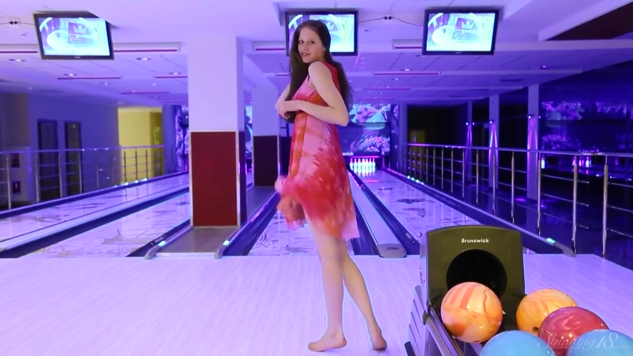 Brunette teen 18+ Model Playing Naked In The Bowling Alley