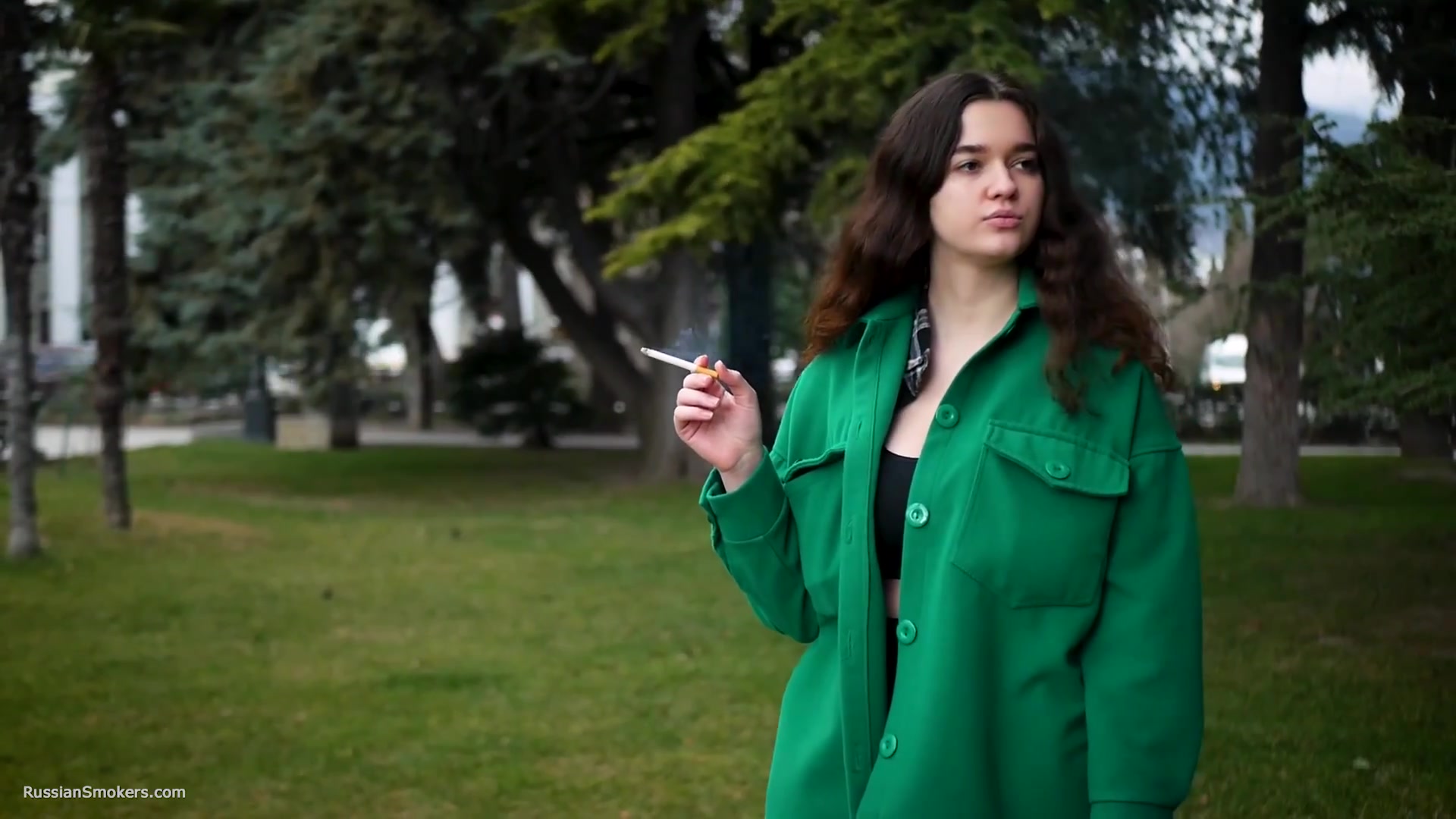 Beautiful Brunette Is Smoking Cork Strong Cigarettes
