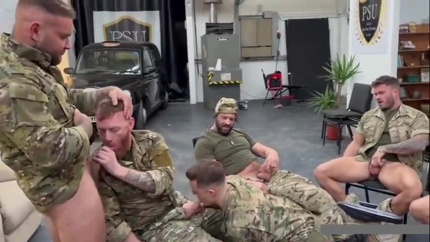 Military group blowjob cum loads