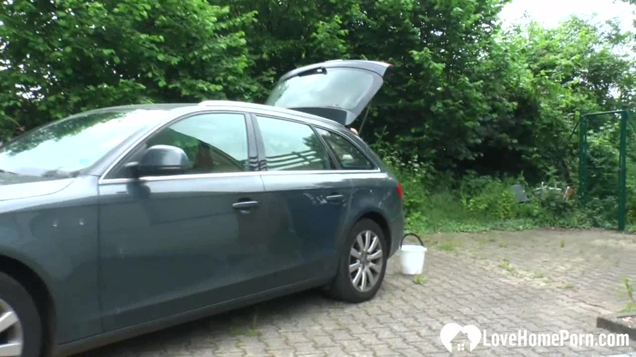 Petite redhead girl masturbates in her car