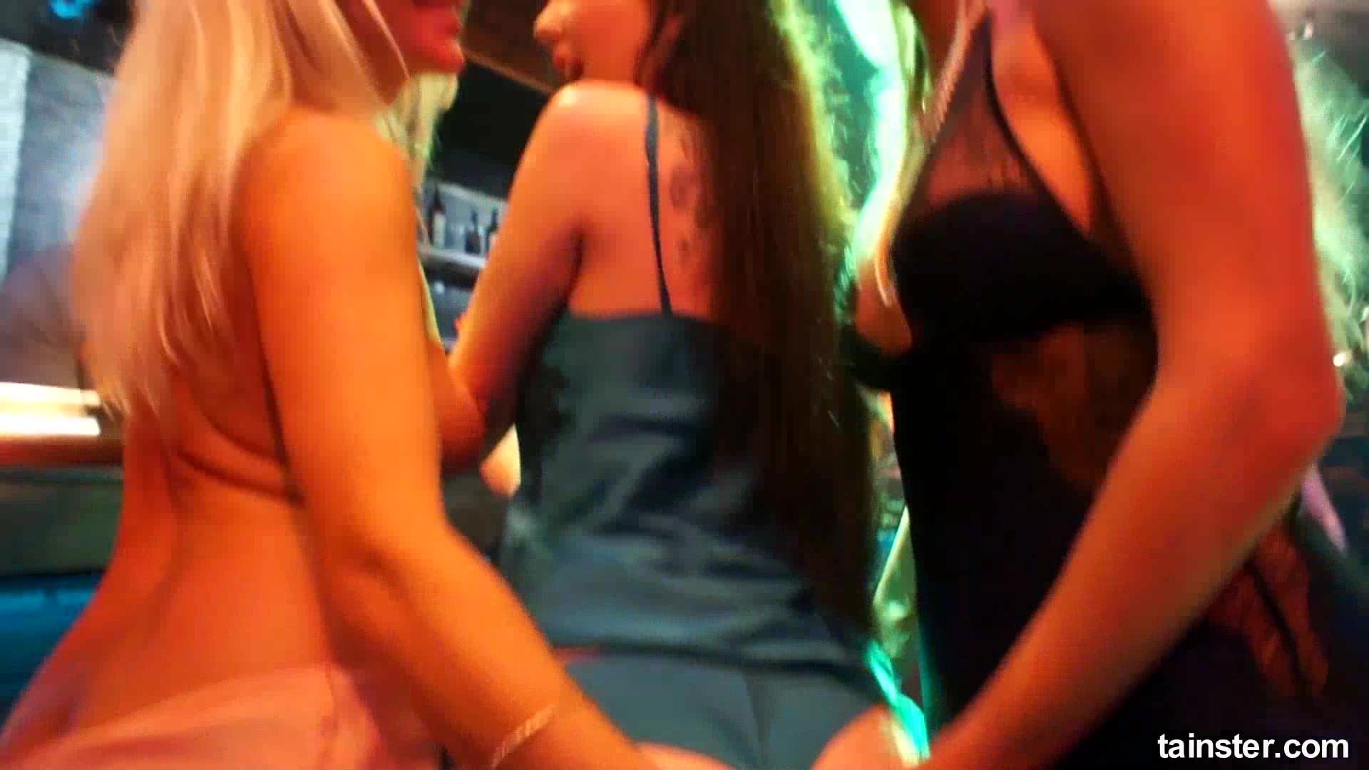 Gorgeous lesbian babes masturbating in the club