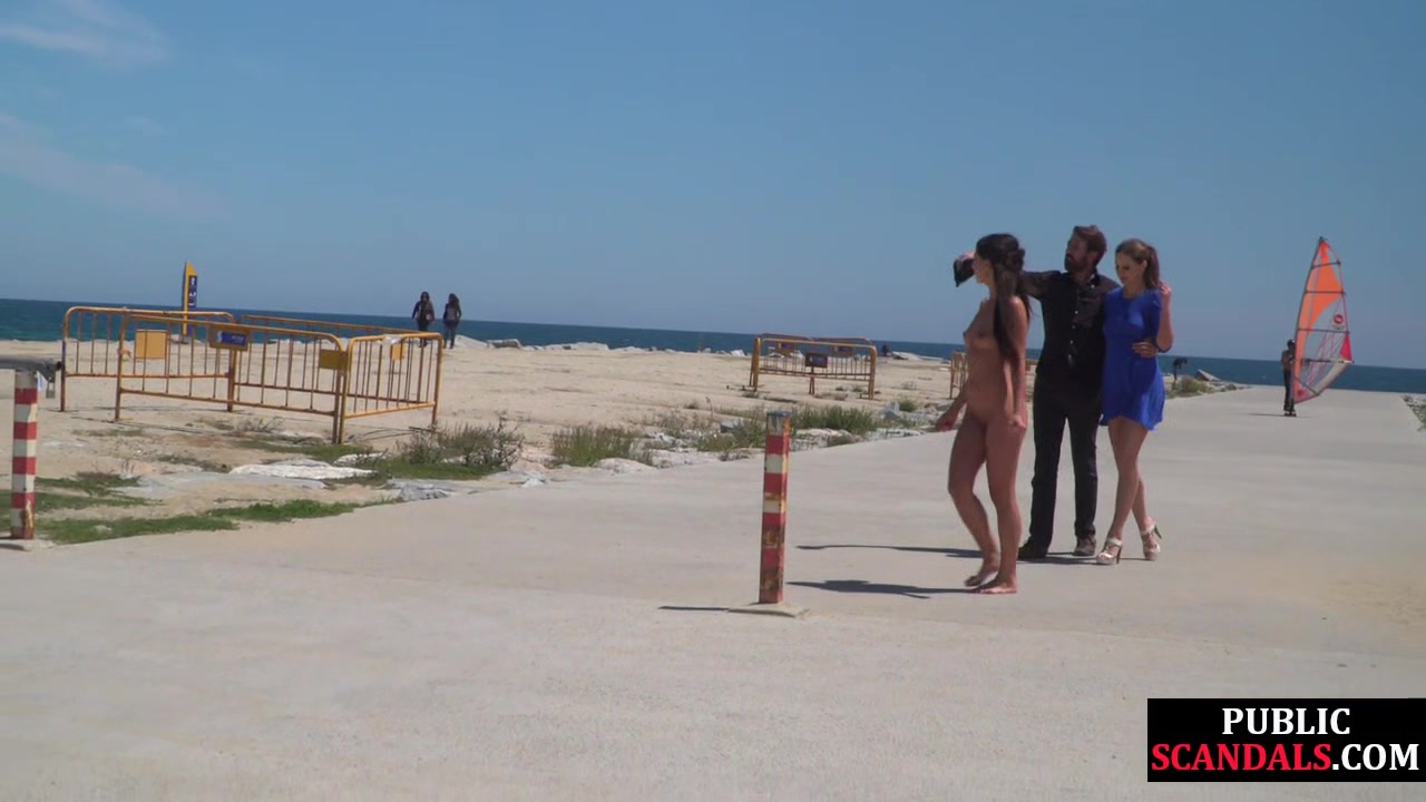 Scandalous slut walks naked outdoor in front of people