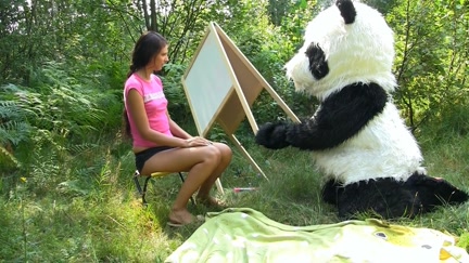 sex in the woods with a massive toy panda