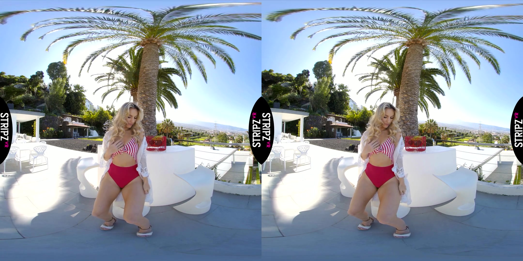 Pop Ya Cork - Shaved Blonde Striptease Outdoors