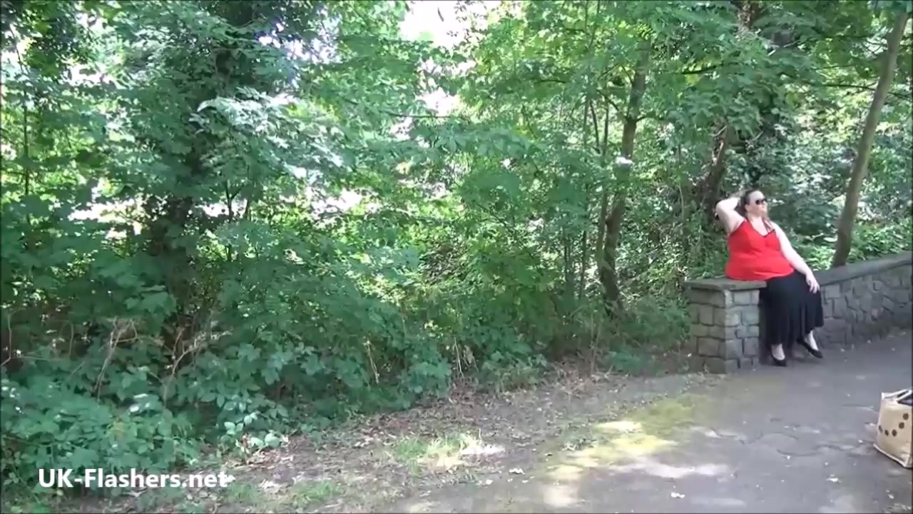 Fat mature flasher Sammis public nudity and outdoor masturbation of bbw housewife showing pussy and big tits to