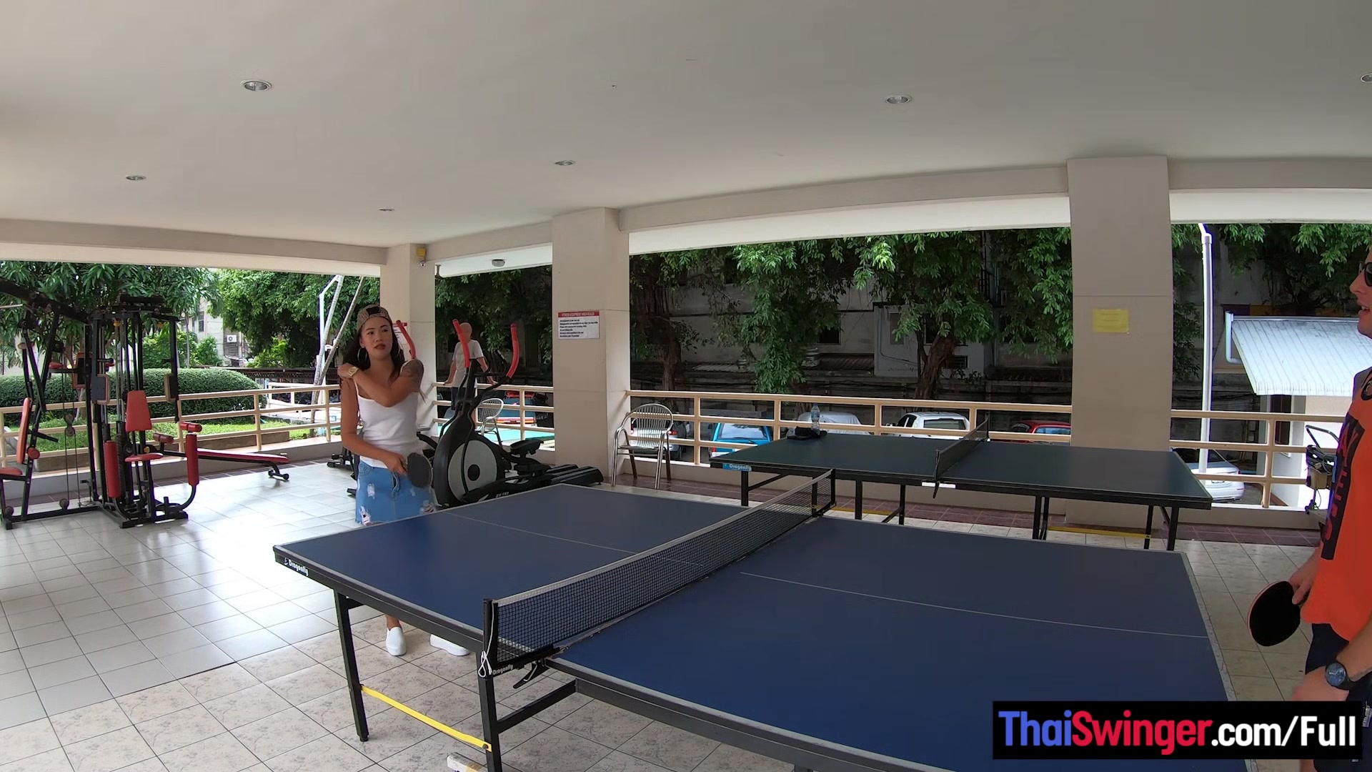 Curvy Thai amateur girlfriend sex in the shower after a game of Ping Pong
