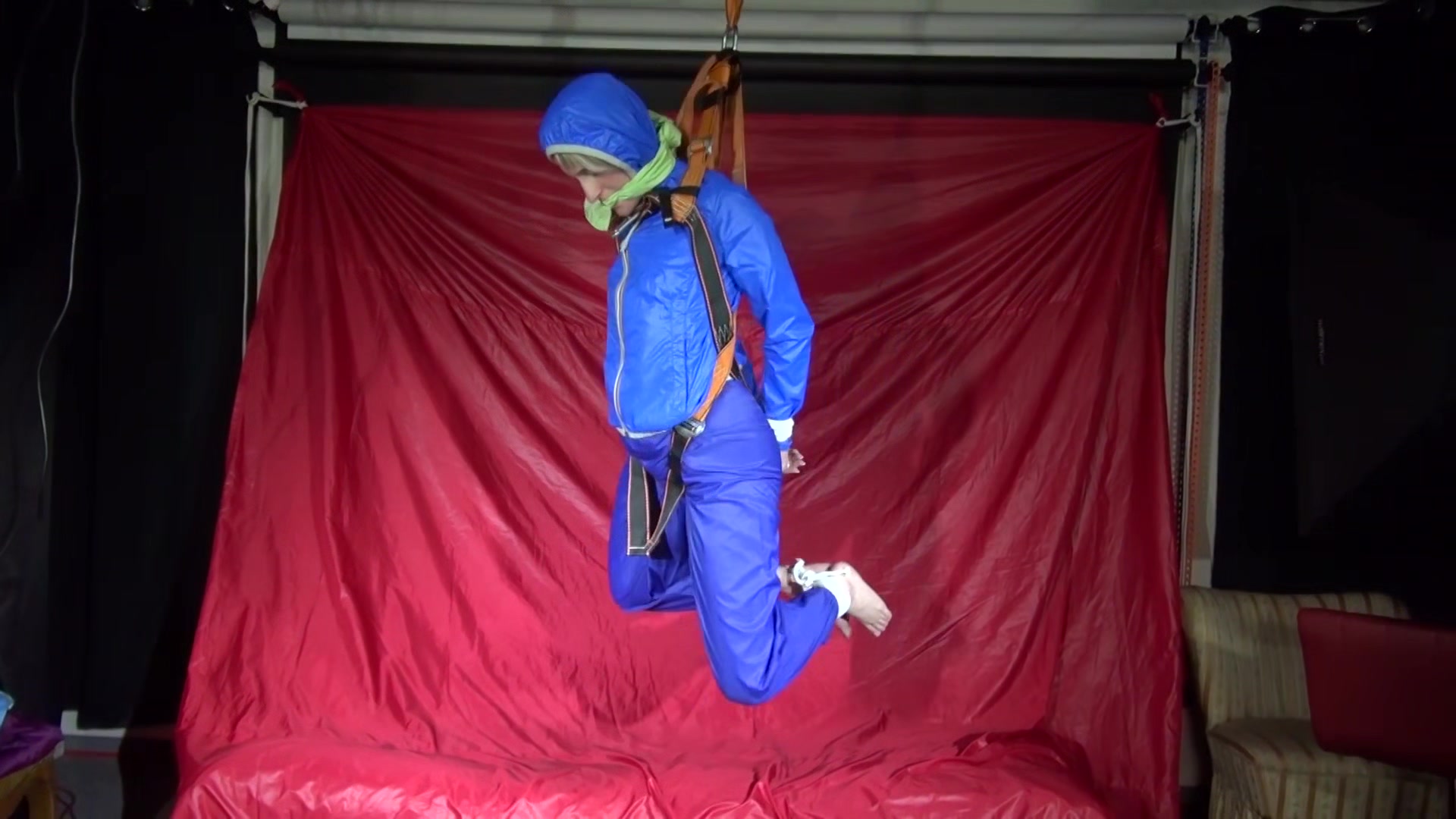 Watching Sexy Sonja Being Tied And Gagged Overhead Hanging With A Special Belt And Ropes And A Cloth Gag (Video)