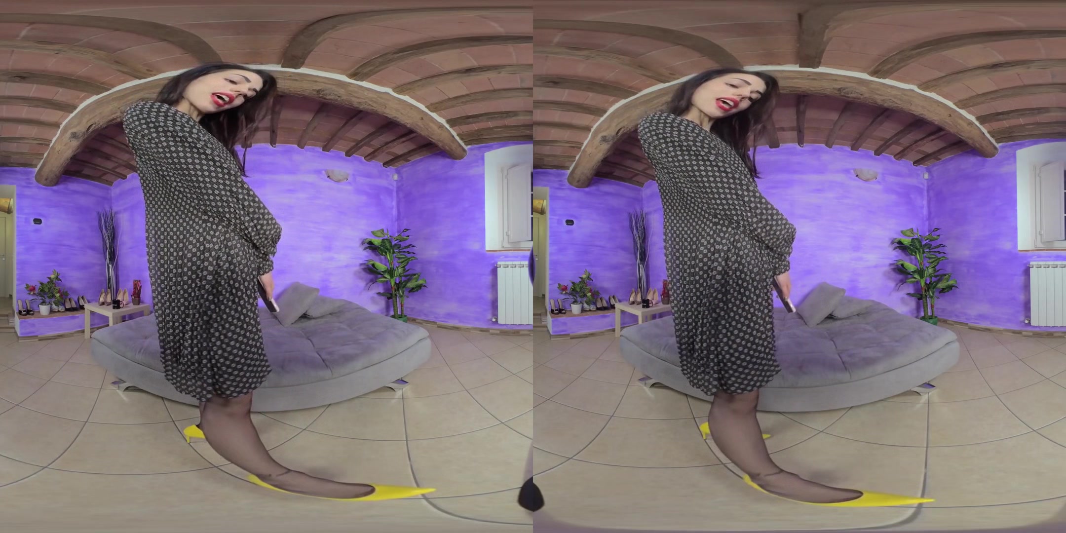 Sexy Petra's Delicious Feet In Yellow Pointed - Toe Stilettos; Seductive Leg Fetish VR Video